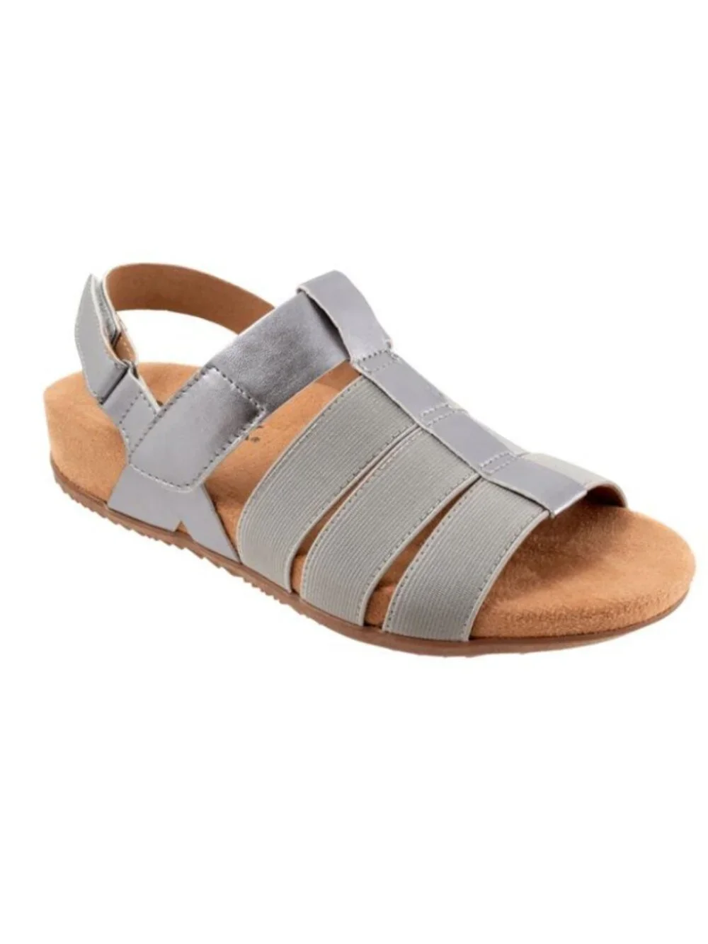 SoftWalk Burnaby Women's Stretch Leather Fisherman Sandal - Pewter